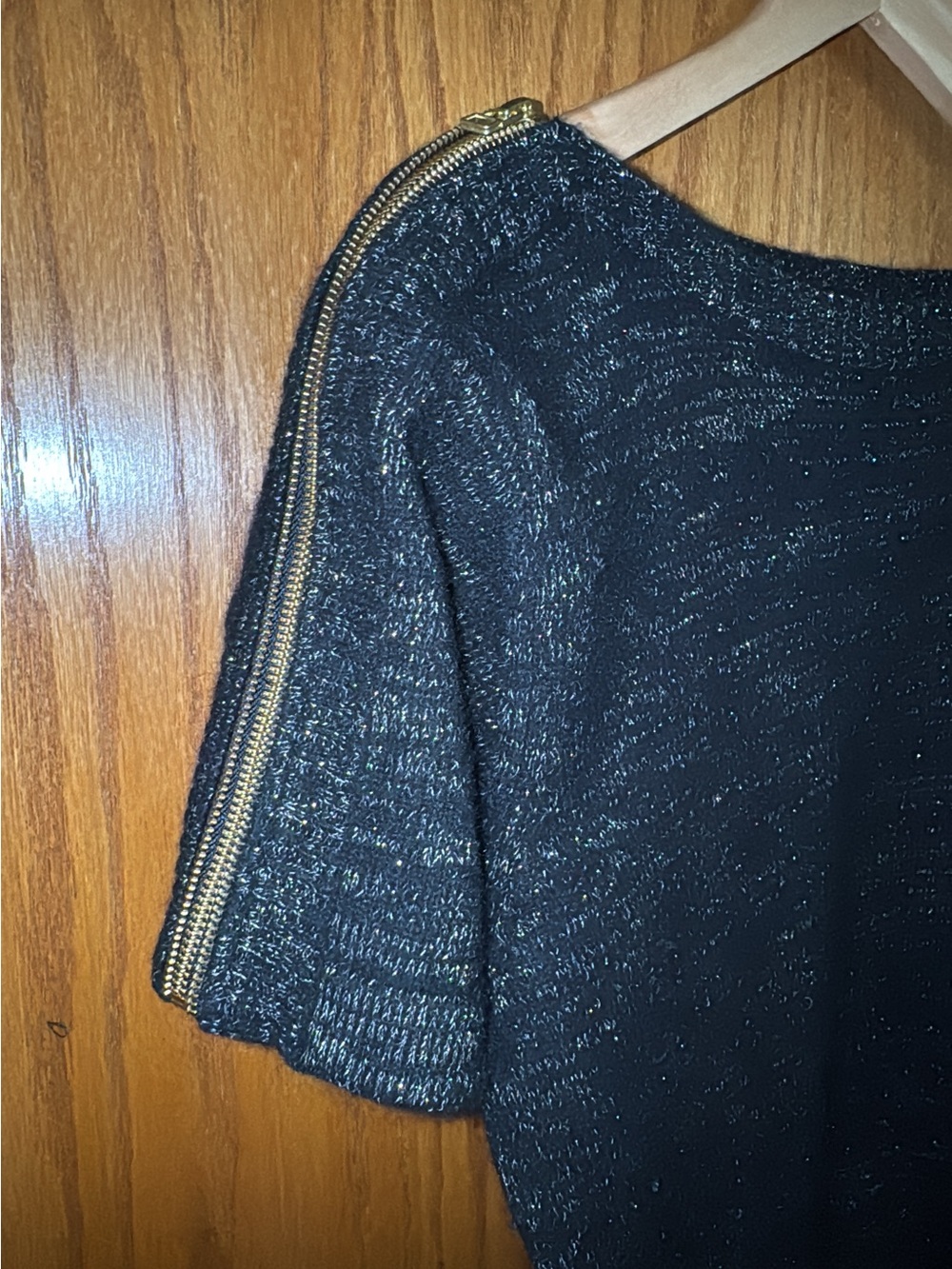 Black Knit Top with Gold Shoulder Zippers